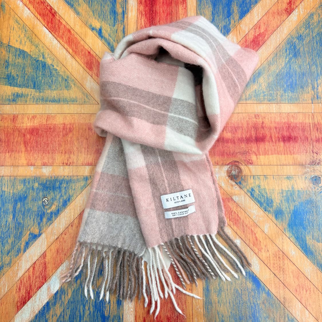 KILTANE 핑크 체크 캐시미어 머플러 Scotland 상품이미지1