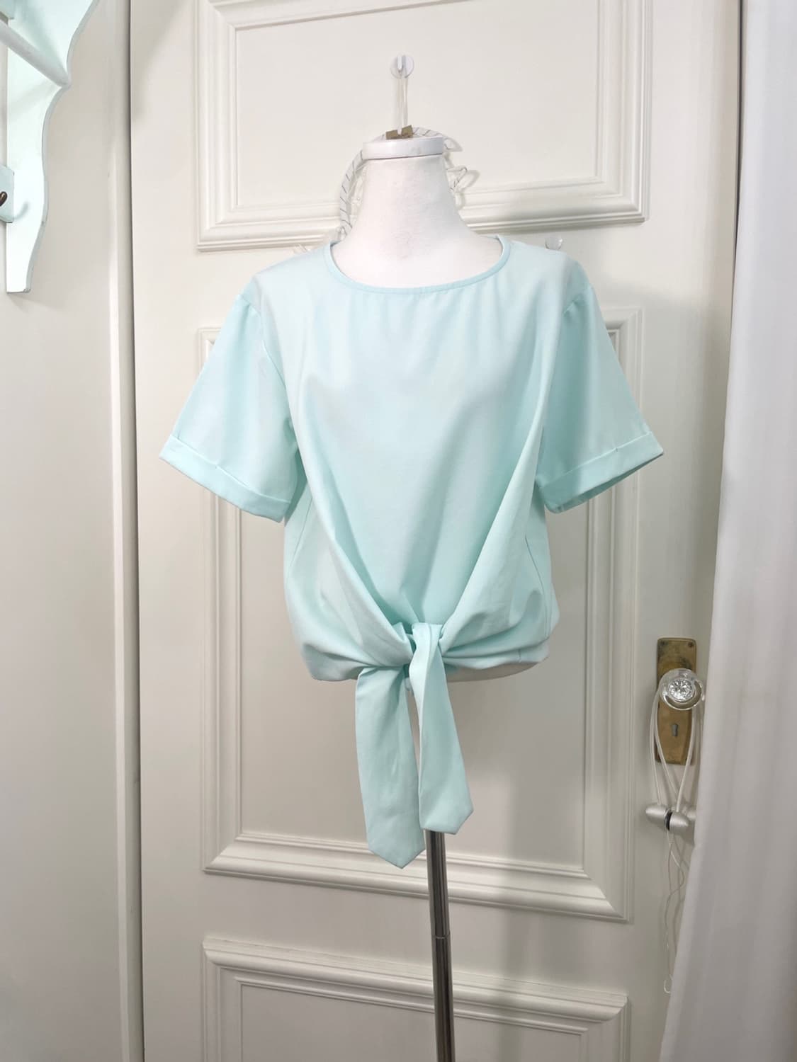 mint blue bow point half blouse 상품이미지1