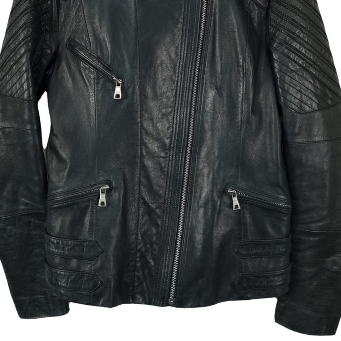 [빈티지] 리얼 램스킨 양가죽 사선 라이더 자켓 블랙 M19801 상품이미지5