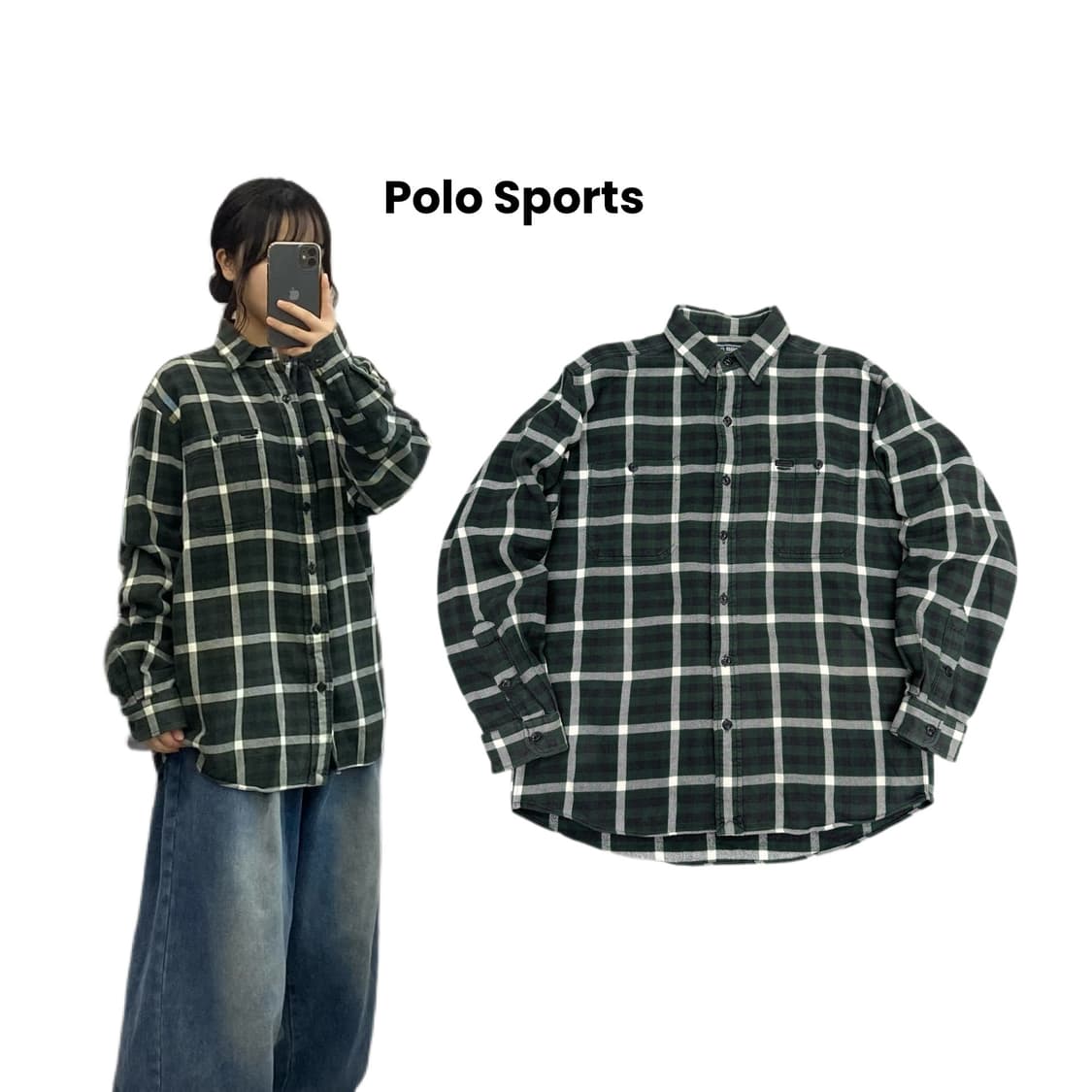 폴로스포츠 체크 셔츠 그린 상품이미지1