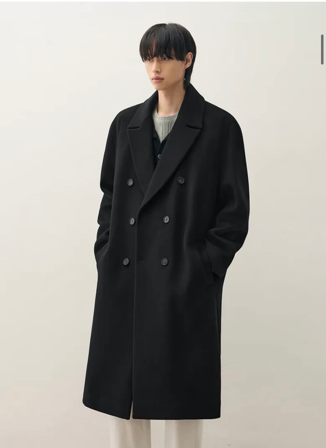 (L) 드로우핏 프리미어 퓨어 캐시미어 로브 더블 코트 [BLACK] 상품이미지4