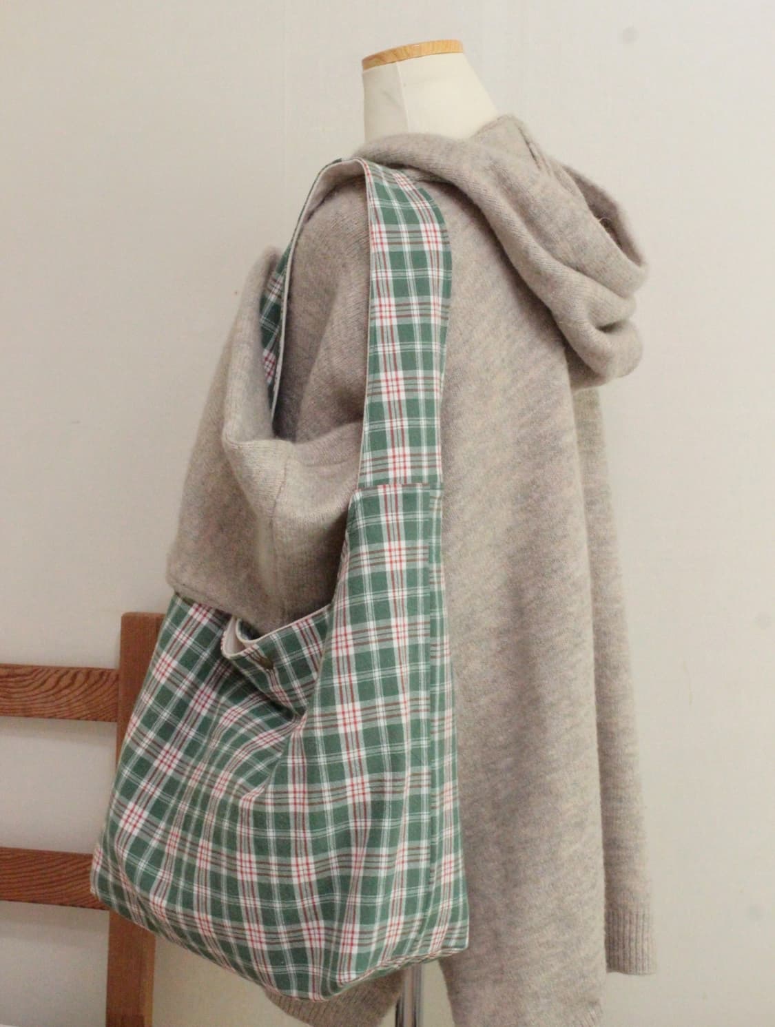 핸드메이드 원핸들백 그린 체크 가방 상품이미지1