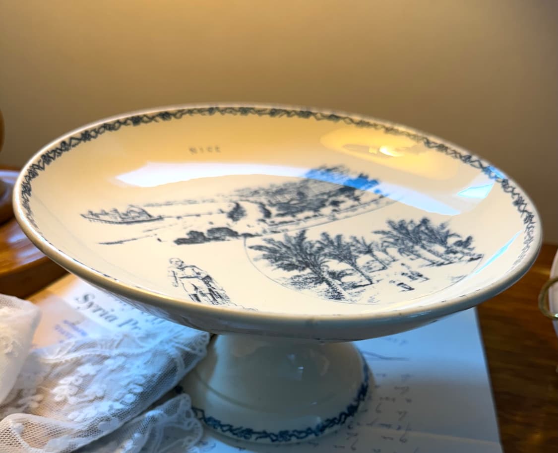 프랑스 빈티지 블루 트랜스퍼 케이크 스탠드 NILE 희귀 엔틱 상품이미지2