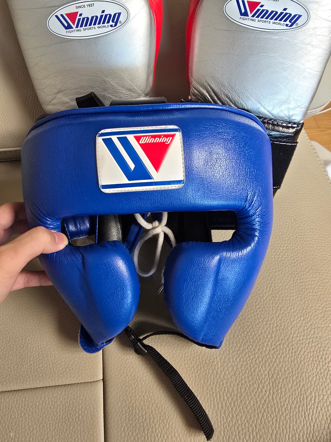 위닝 14온스 3색 커스텀 + 블루 t 헤드기어m 커스텀 복싱 스파링세트 상품이미지6