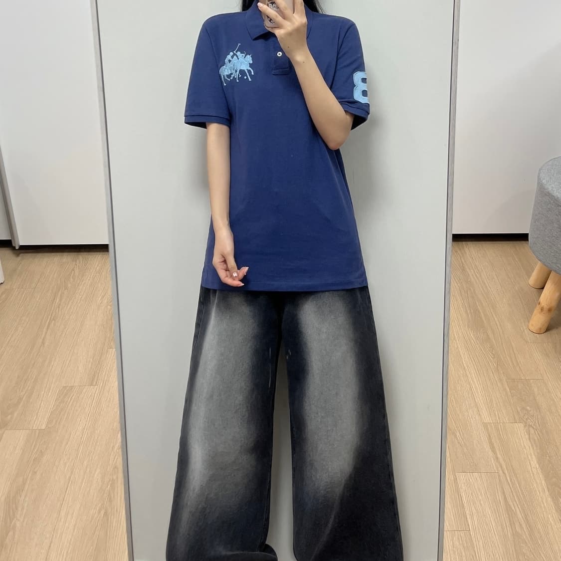 폴로 랄프로렌 하늘색 빅포니 네이비 카라 티셔츠 상품이미지1