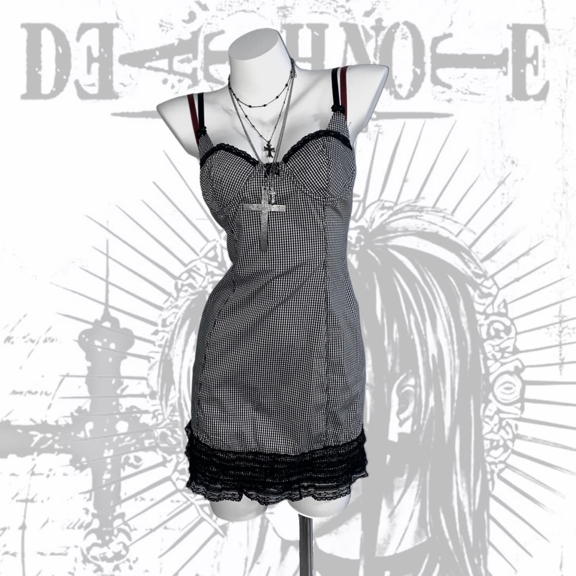 [BRAY] 미사깔 체크 레이스 슬리브리스 원피스 상품이미지1