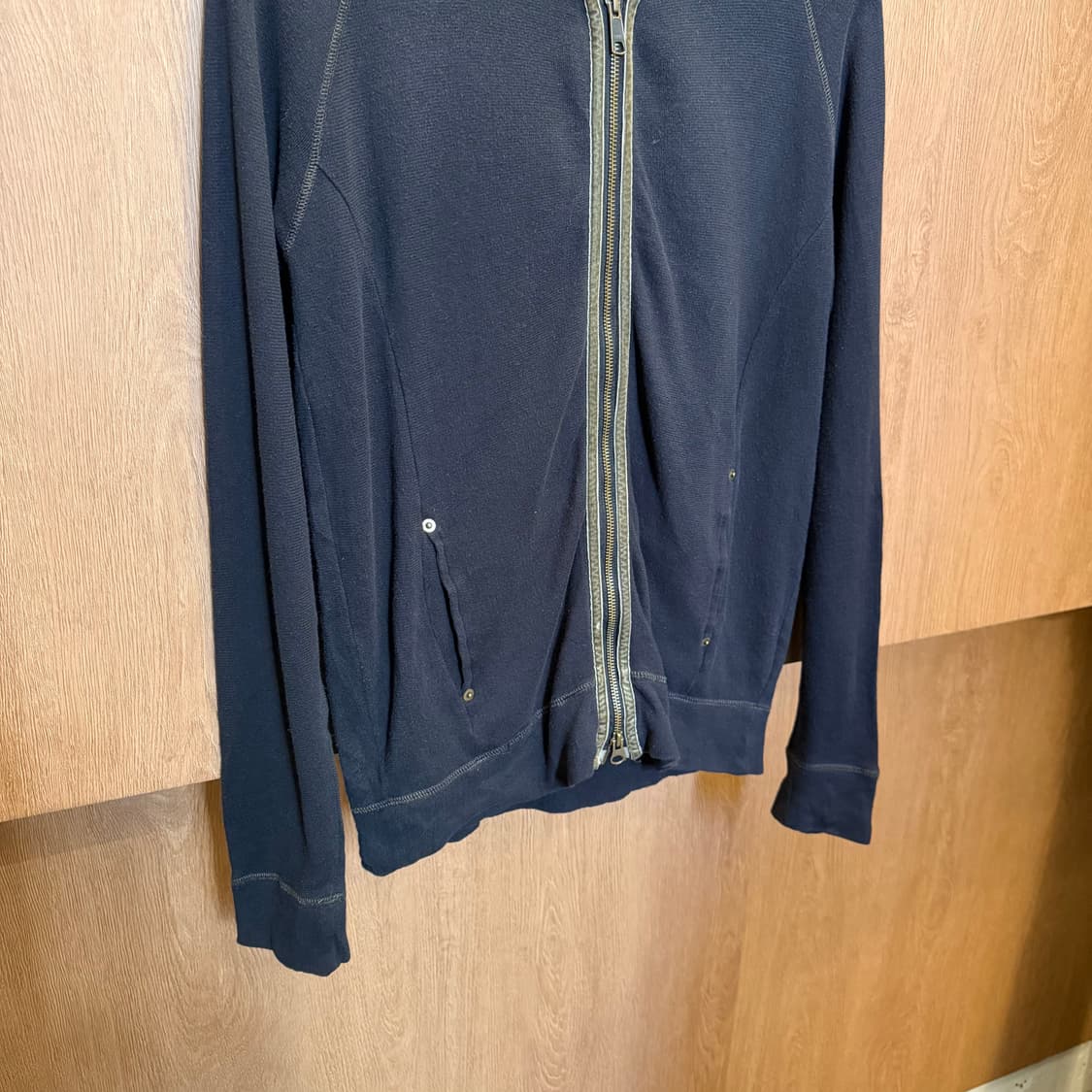 빈티지 롱슬리브 후드 집업 그린 배색 트리밍 디테일 블랙 상품이미지4