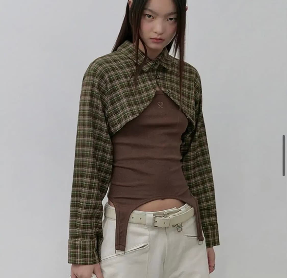 세이스라 체크 볼레로 셔츠 브라운 상품이미지1