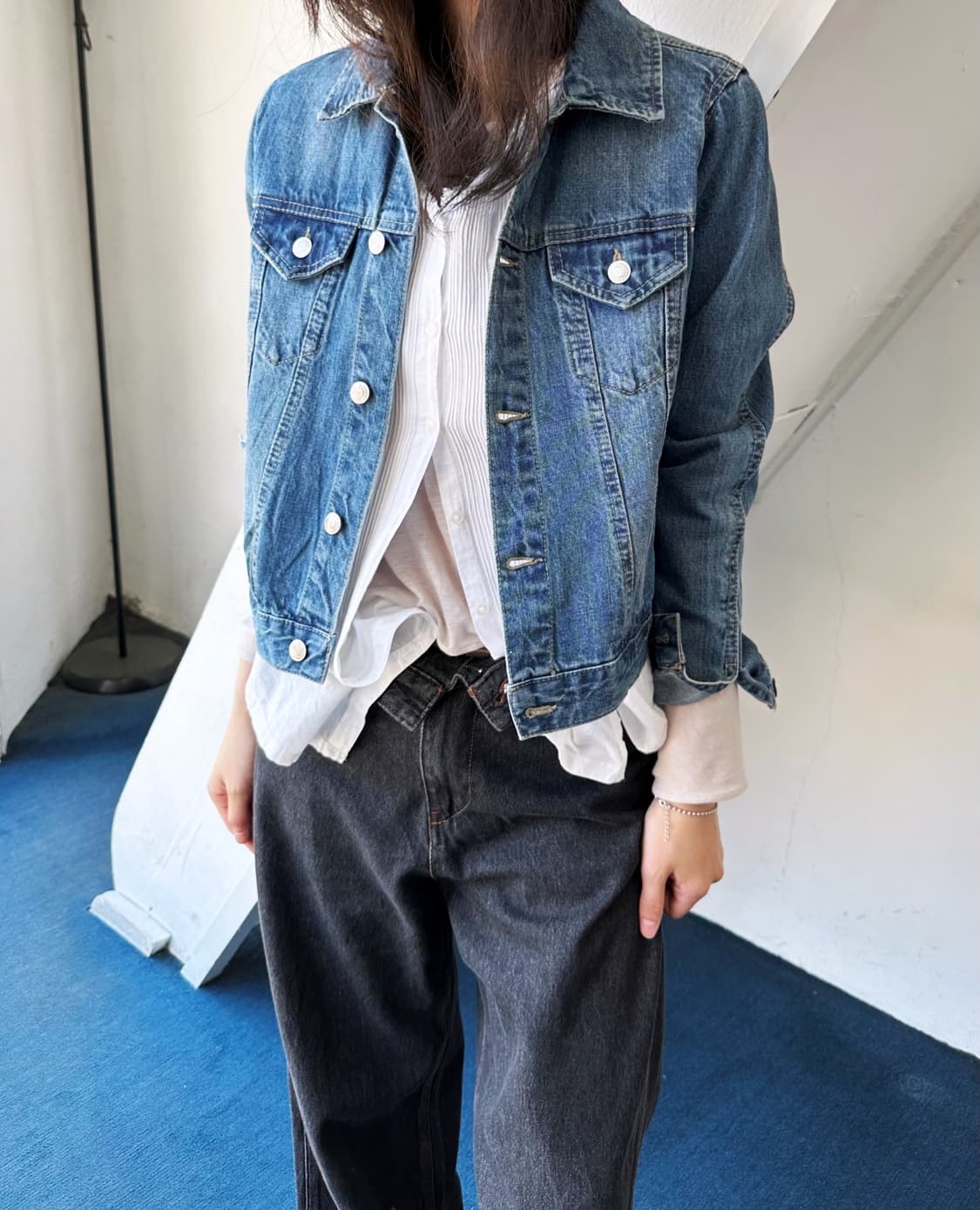 Denim cropped design trucker jacket 상품이미지7