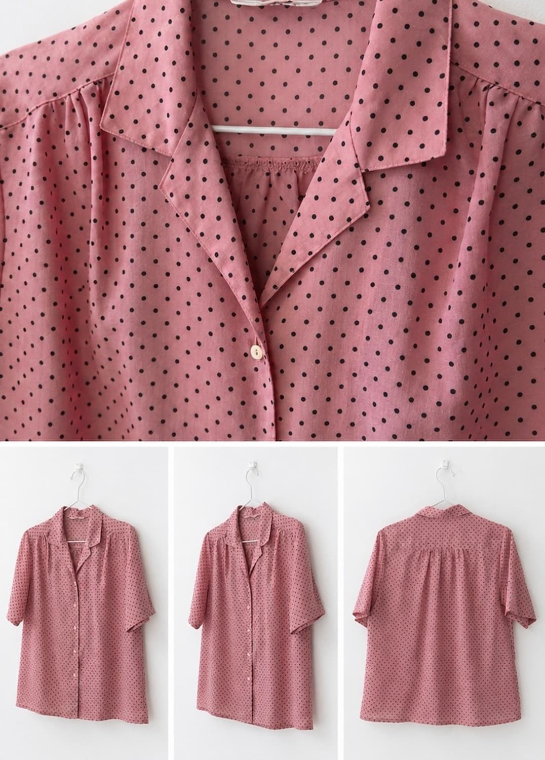 빈티지 핑크 셔츠 반팔티 도트 단추 블라우스 상품이미지2