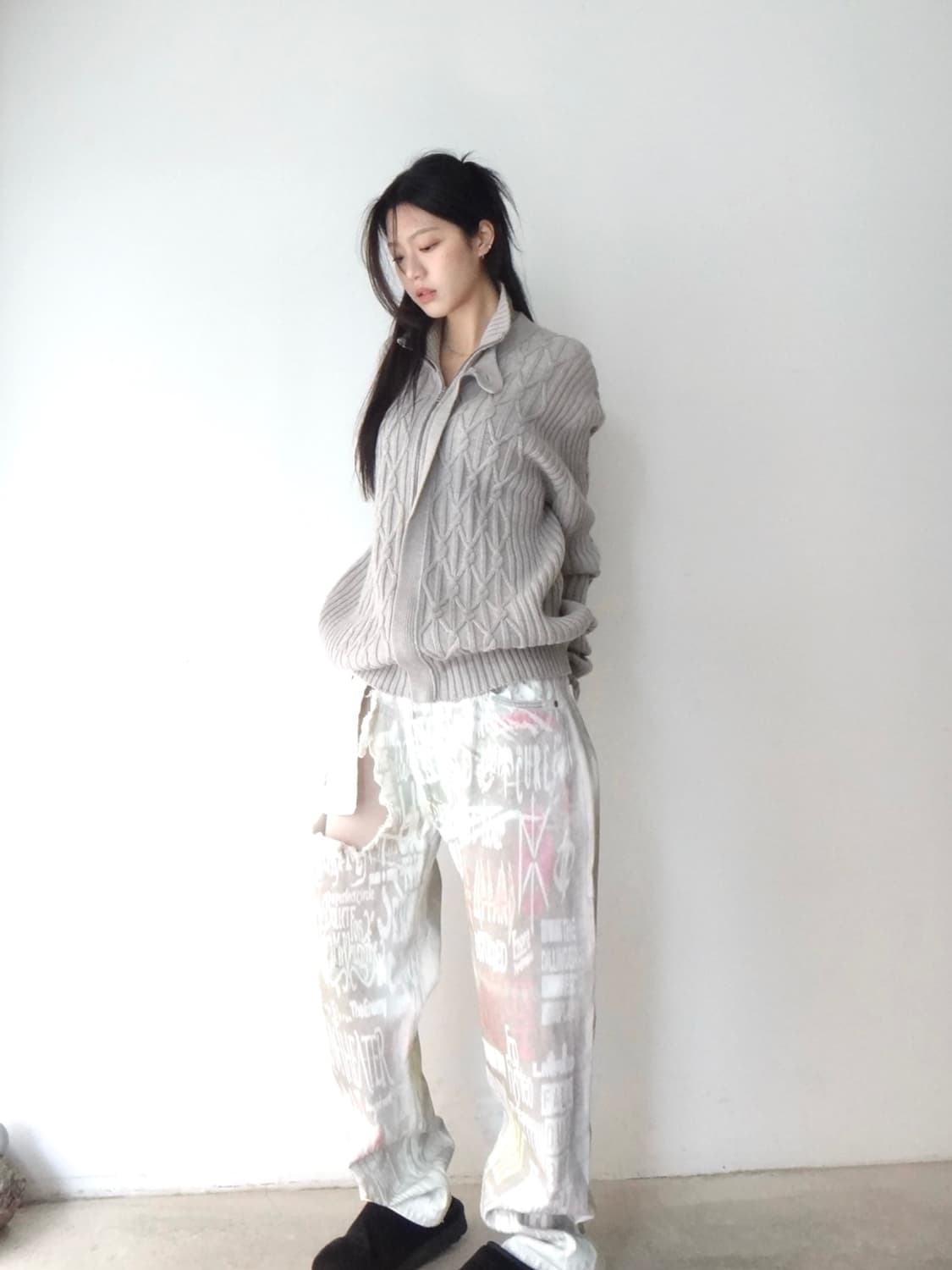 LACOSTE waffle fastening knit / grey 상품이미지4