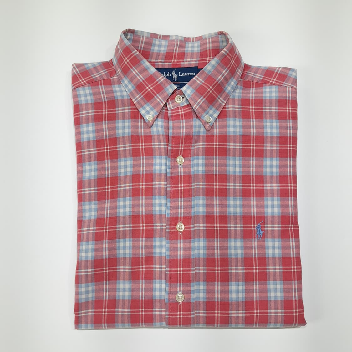 CL927 L 폴로 90s 버튼다운 빈티지 레드 마드라스 체크 셔츠 남 상품이미지7