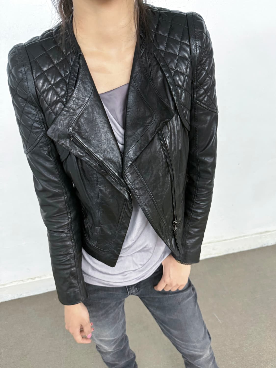 Asymmetrical Black leather jacket 상품이미지1