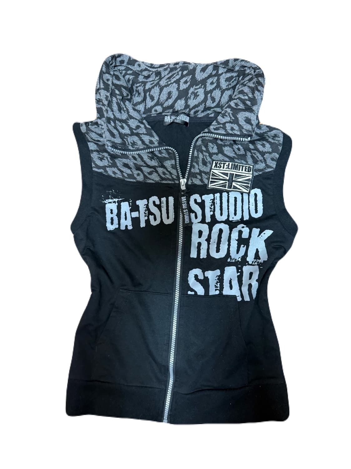 BA-TSU STUDIO 펑크 호피 레오파드 베스트 후드 집업 상품이미지2