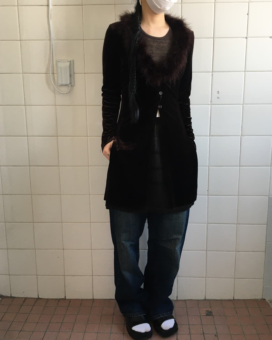 Fur trimming point velvet cardigan 상품이미지1