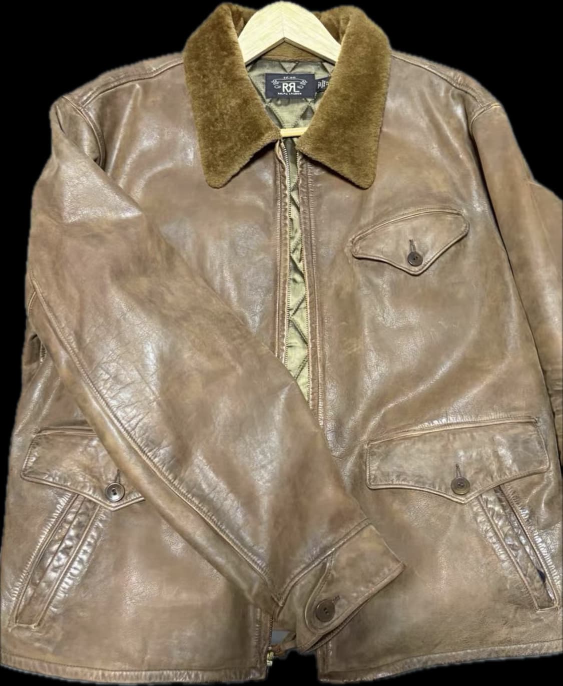 RRL 더블알엘 시어링카라 레더 뉴스보이 봄버자켓 xl 상품이미지3