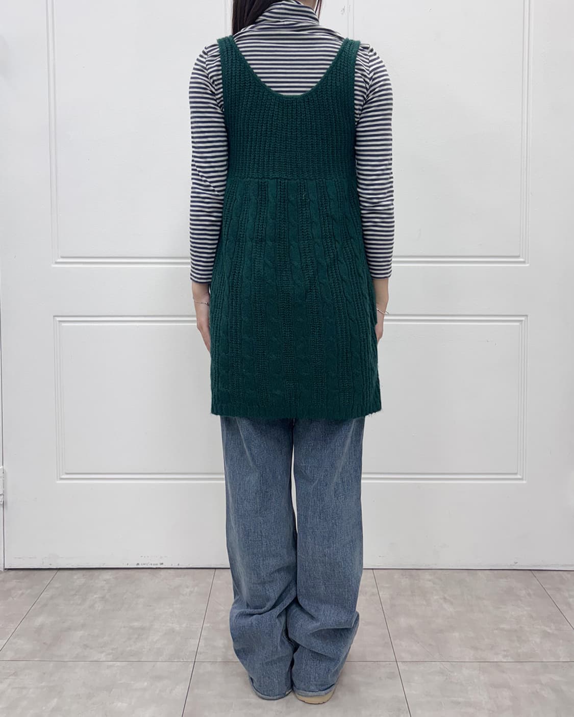 Tree deep green cable knitted ops 상품이미지8