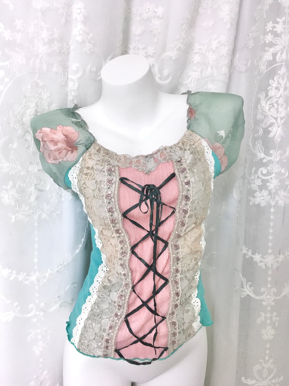 페어리 플라워 퍼프 코르셋 블라우스 상품이미지1