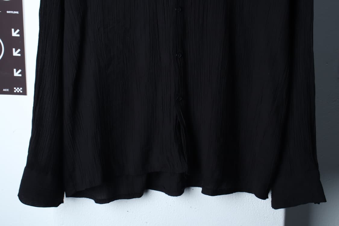 (3XL) 트립르센스 셔츠 남방 골지 블랙 무지 플리츠-H32000 상품이미지4