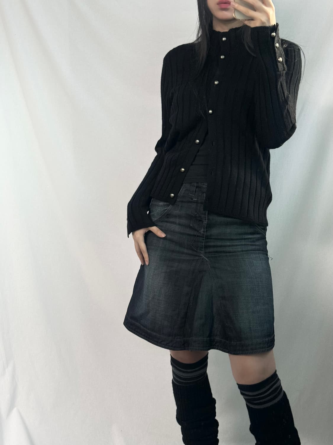 울 하이 넥 버튼 버튼 슬리브 가디건 상품이미지7