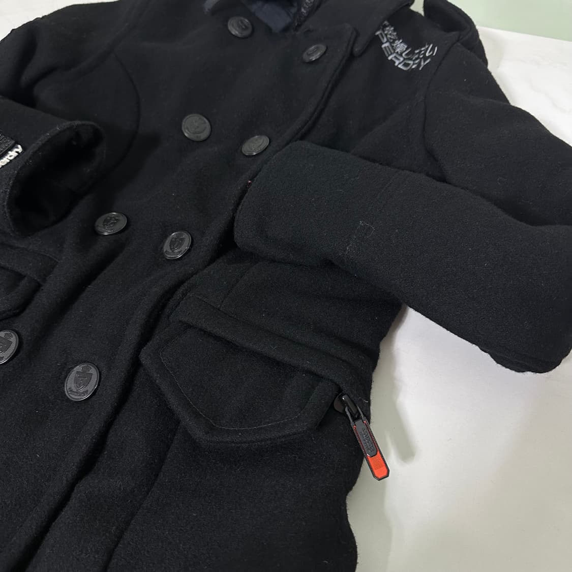 우먼XS 슈퍼드라이 기본로고 블랙 울 피코트자켓 상품이미지3