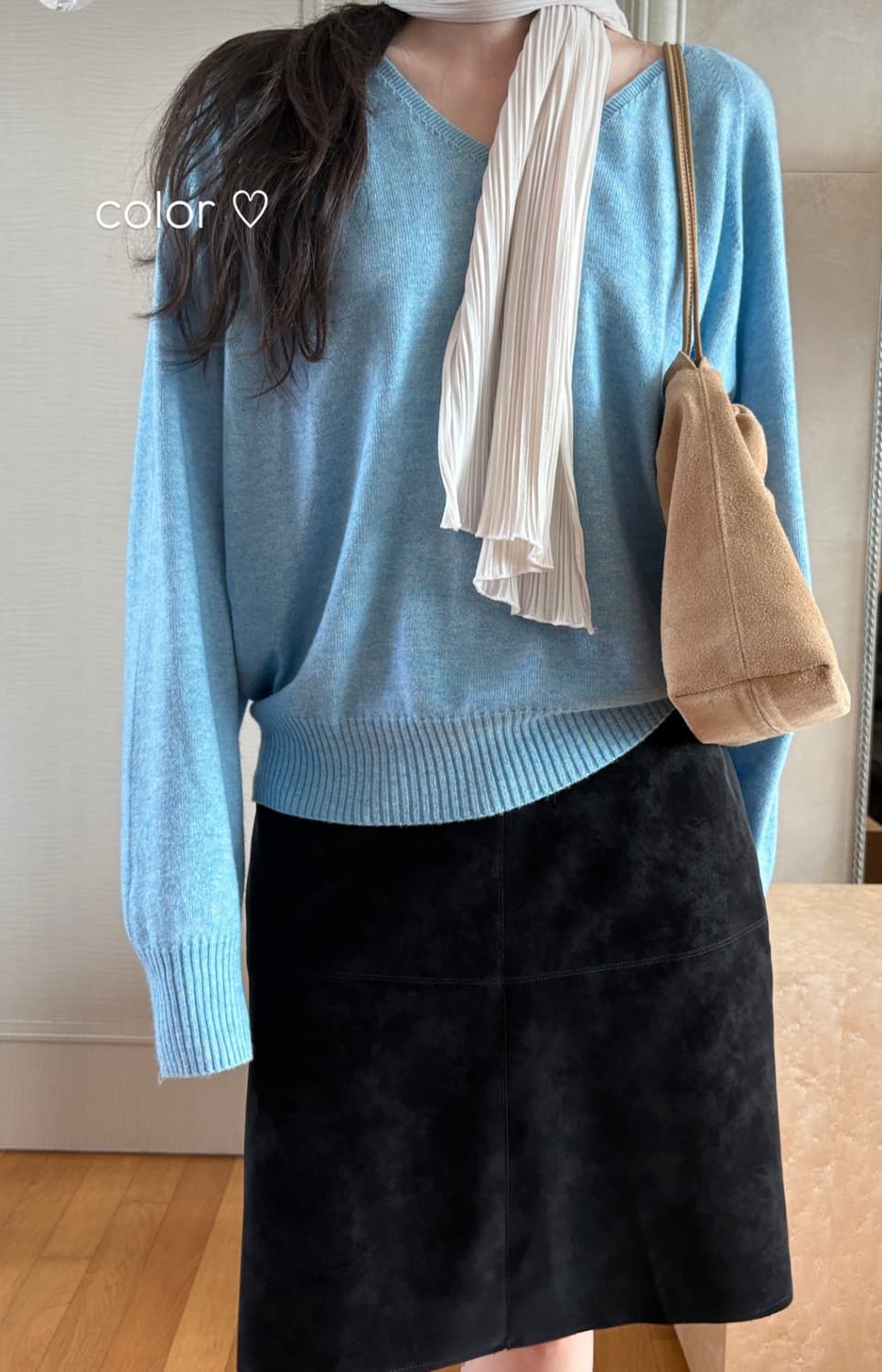 아쿠아블루 캐시미어 브이넥 니트  상품이미지1