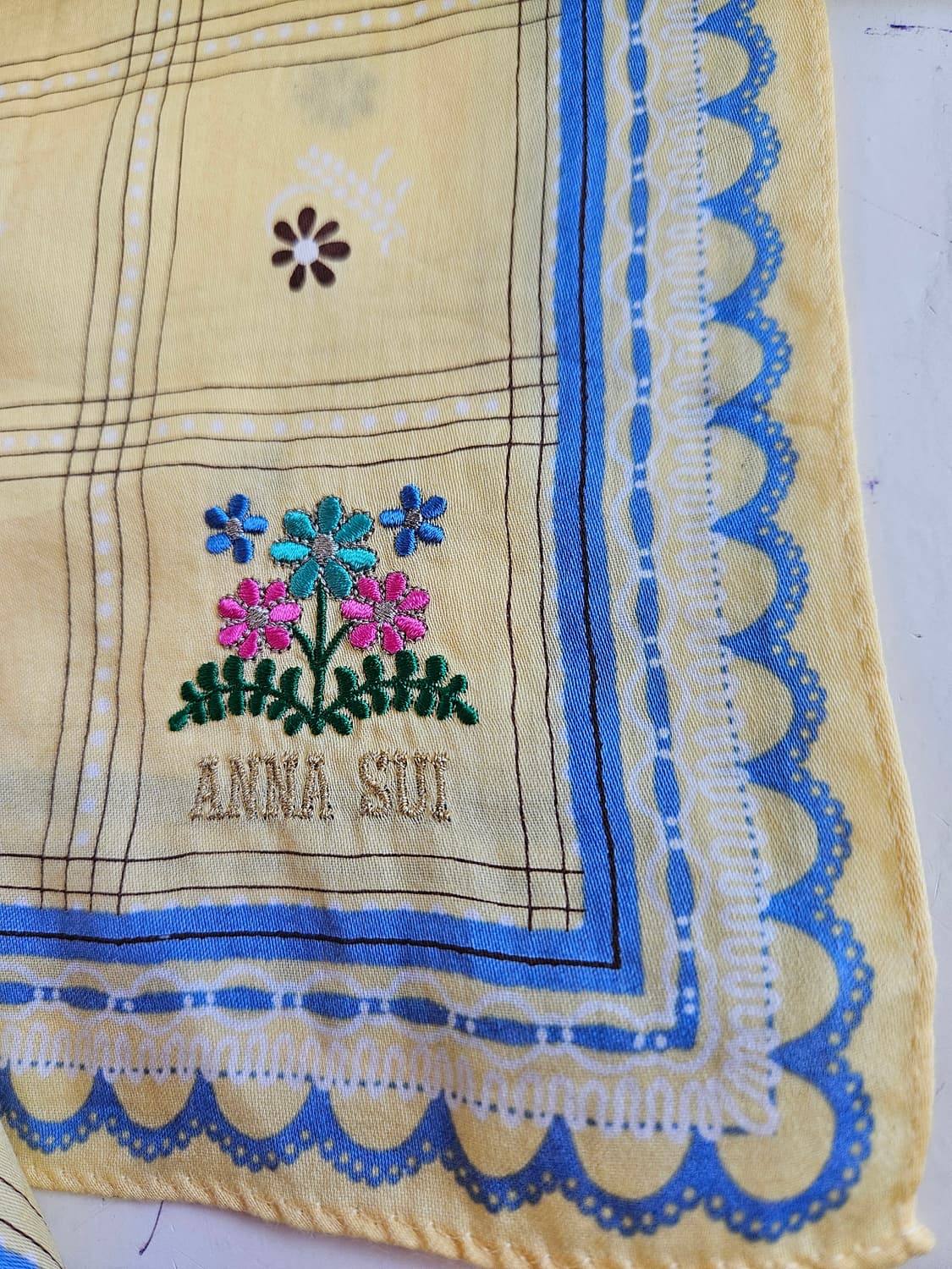 Anna Sui(안나수이)버터옐로우 꽃자수 빈티지 손수건 상품이미지6