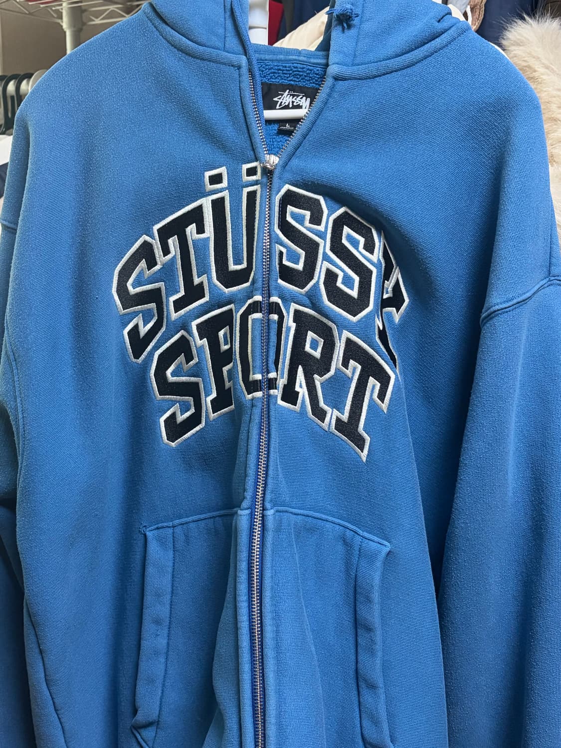 스투시 스포츠 후드집업 L 워시드 블루 상품이미지3