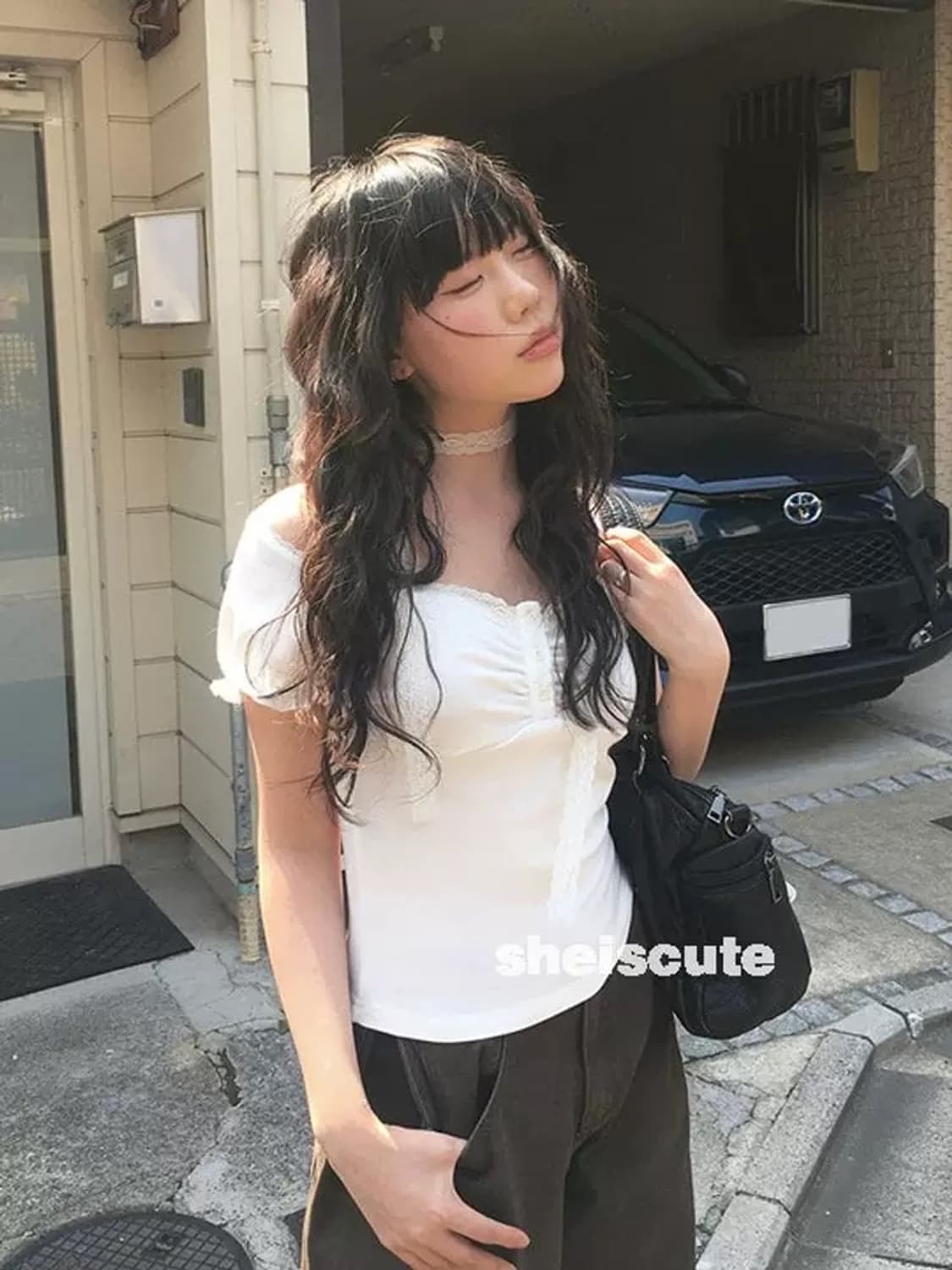 버블 네트 쉬폰 탑 레이스 블라우스 반팔 티셔츠 상품이미지1