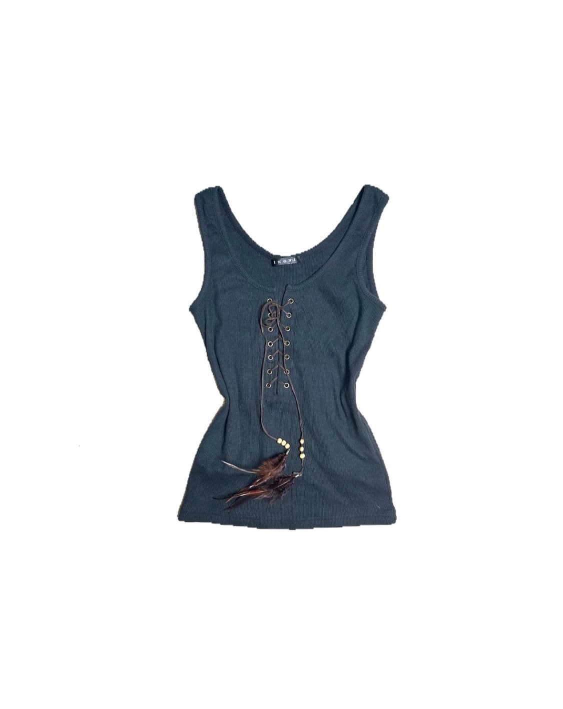 Ingni 코르셋 깃털 블랙 슬리브리스 상품이미지1