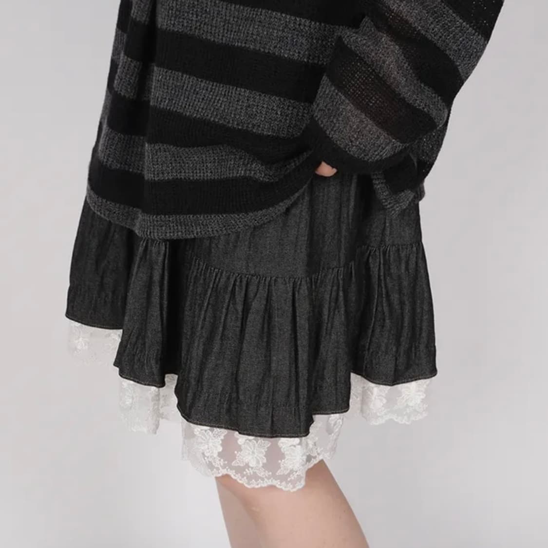 모리 스커트 데님 레이스 캉캉 빈티지 에이블리 지그재그 빈티지 히메카지 상품이미지5