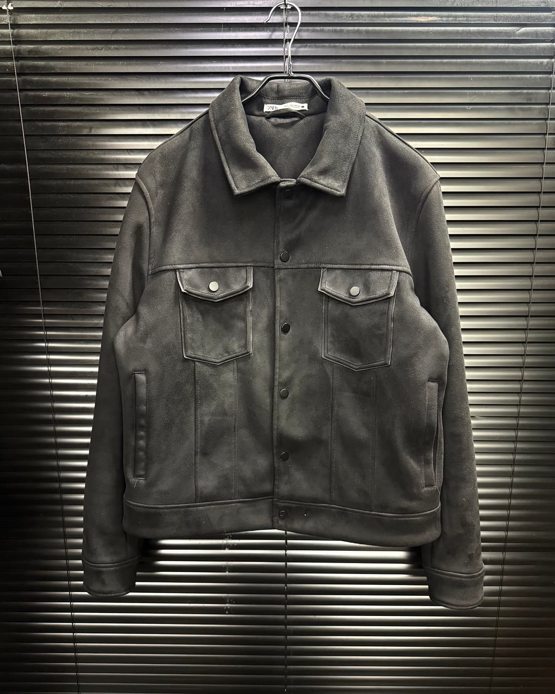 자라 블랙 스웨이드 트러커 자켓 세무 가죽 레더 라이더 바이커 L 100 상품이미지5