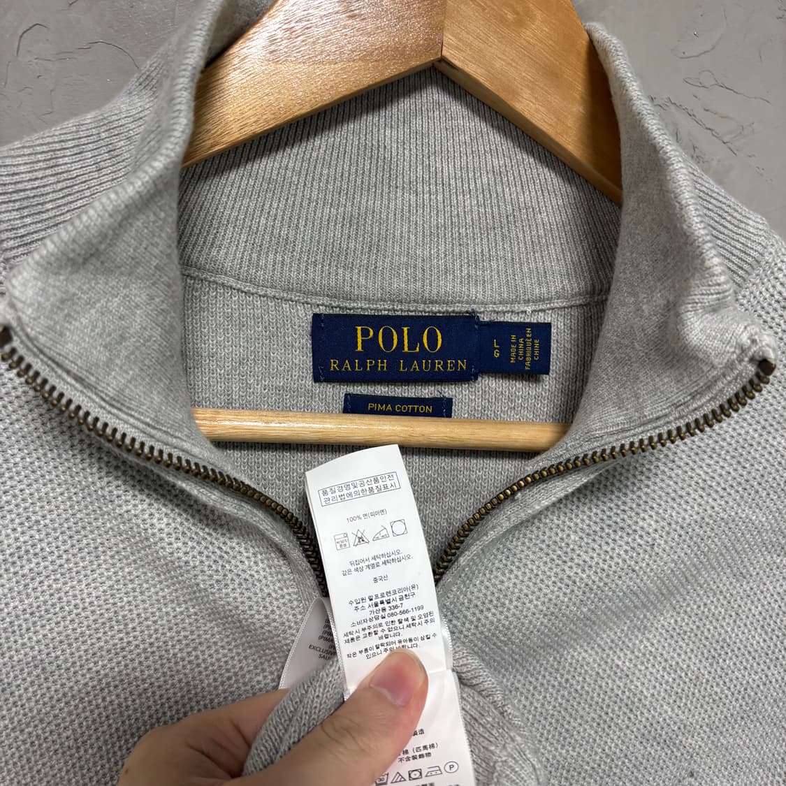 폴로 랄프로렌 피마코튼 니트 반집업 라이트 그레이 상품이미지3