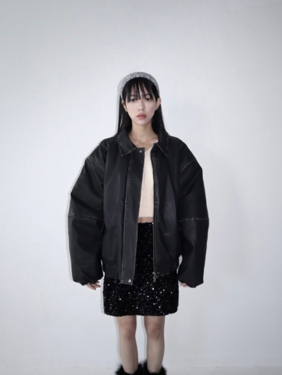 [원가 15만원] 레더/가죽 패딩 자켓 Leather padding 상품이미지1