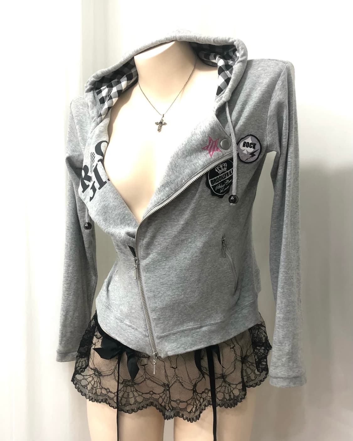grey rockgirl 2way collar hood zip up 상품이미지5