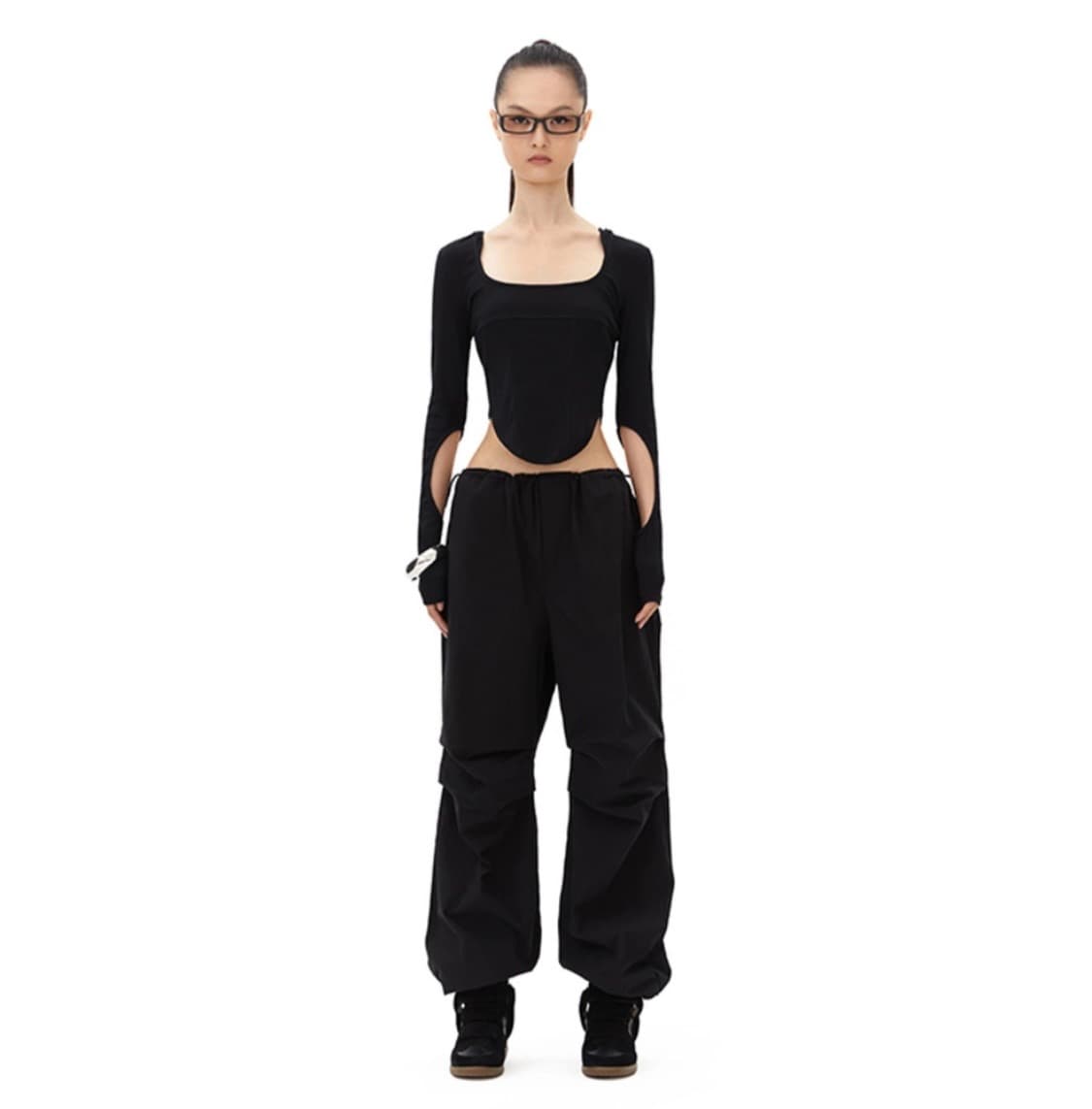 GIRLS WIDE PANTS - BLACK 상품이미지2