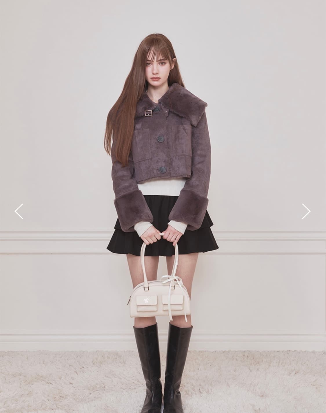 낫유어로즈 리버시블 세일러 무스탕 차콜 (장원영 착용) 상품이미지1