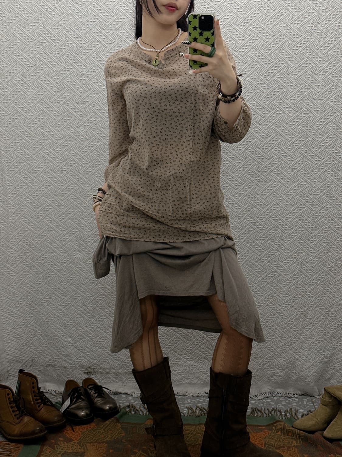 빈티지 레트로 컨트리 모리 잔꽃 프릴 블라우스 롱슬리브 K0031 상품이미지2