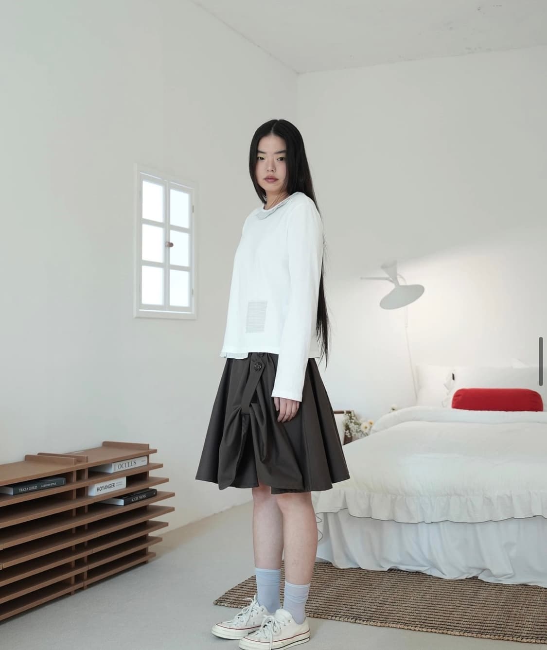 온스카 코튼 플레어 스커트 브라운 상품이미지4