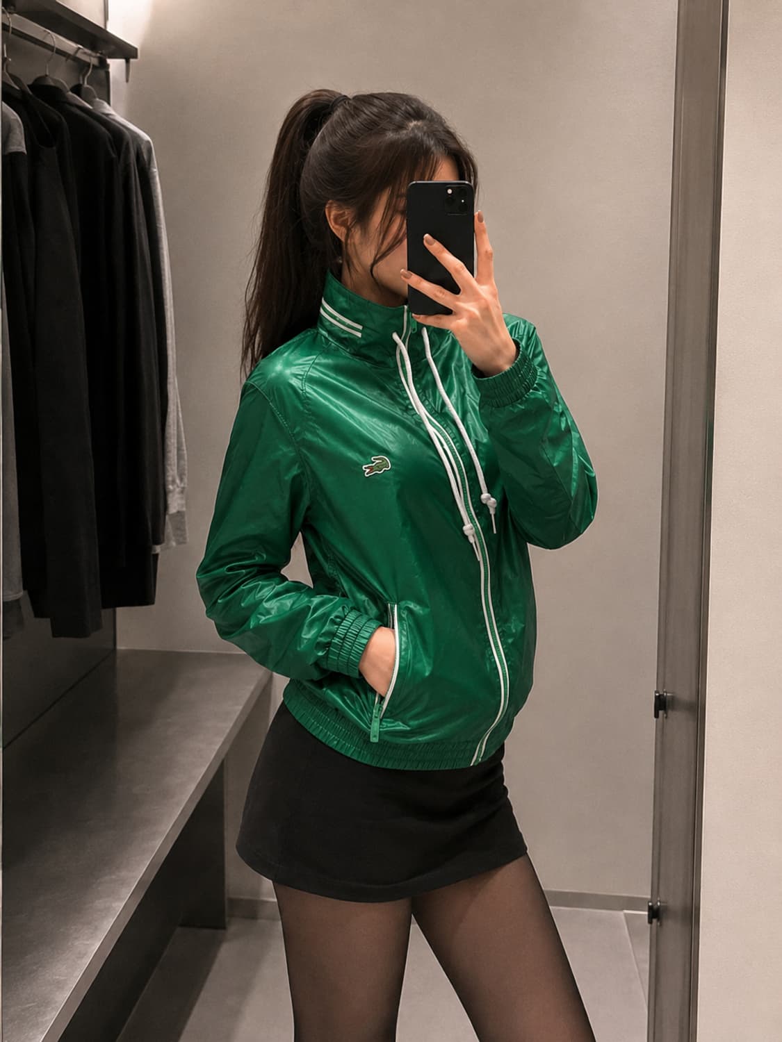 💚🐊 라코스테 글로시 그린 히든후드 바람막이 95 상품이미지1