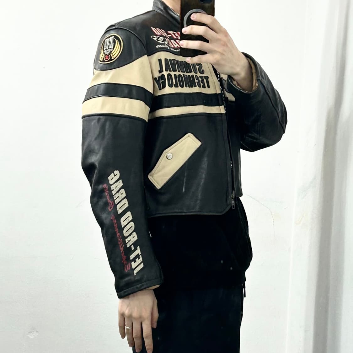 야마하 Jet-Rod 소가죽 크롭 레이싱 자켓 상품이미지4