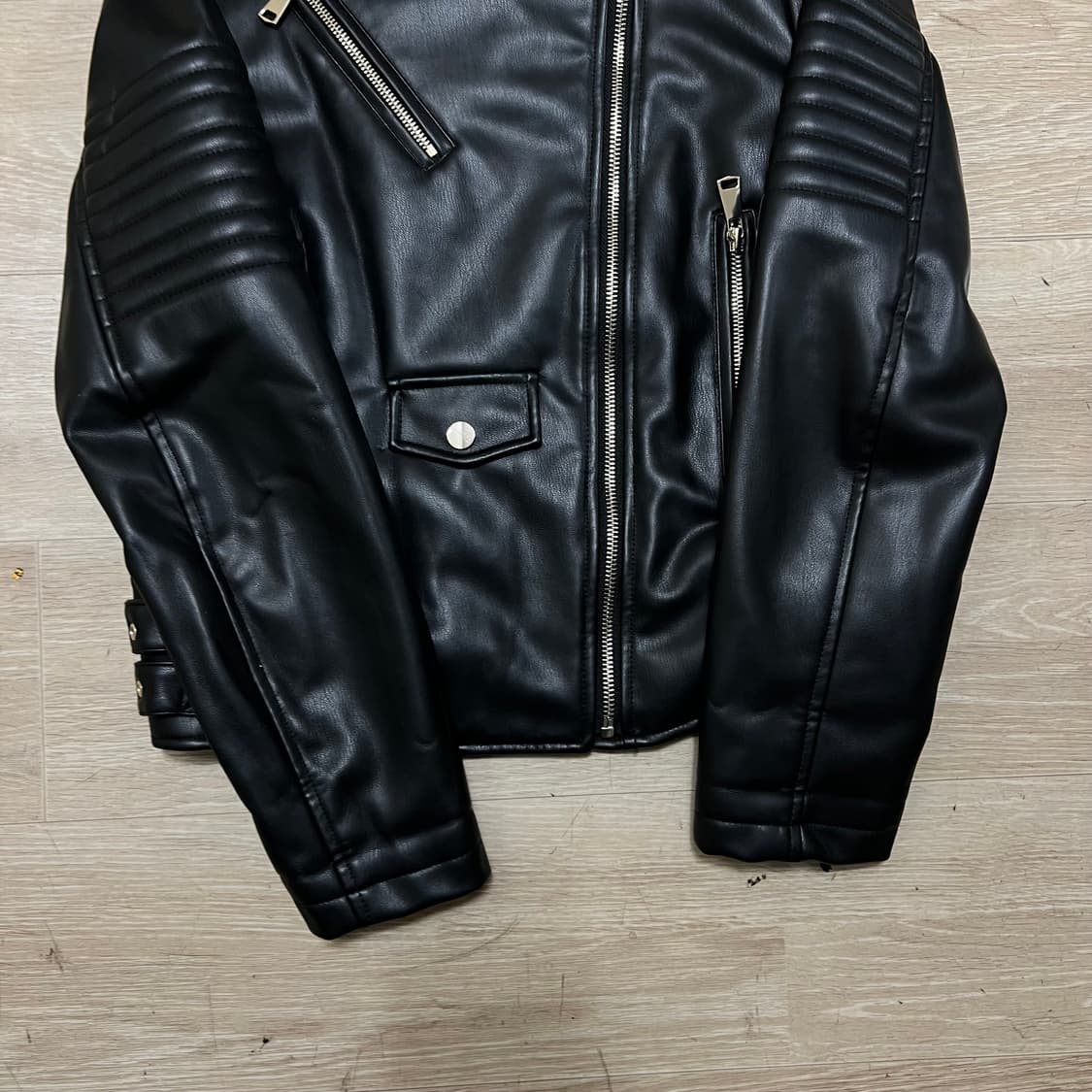 자라 여성 레더 싱글 라이더 가죽자켓 [블랙] M/95 상품이미지3