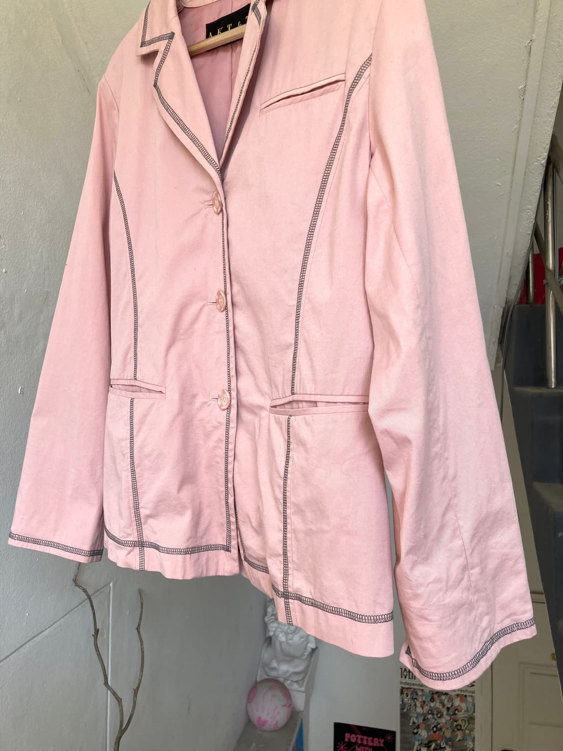 y2k 머드핑크 스티치 코튼 간절기 자켓 상품이미지3