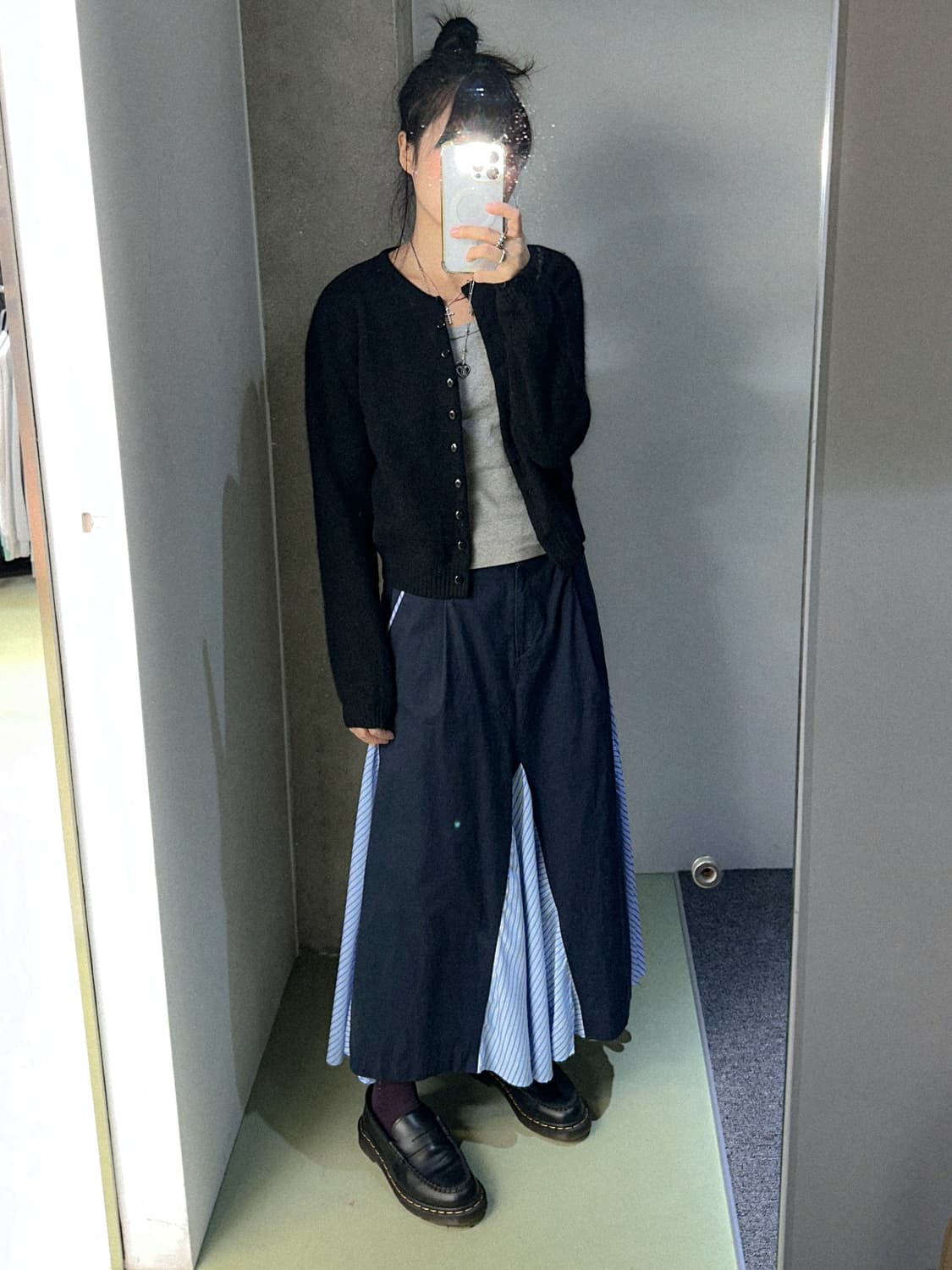 cotton/stripes back buttons skirt 상품이미지3