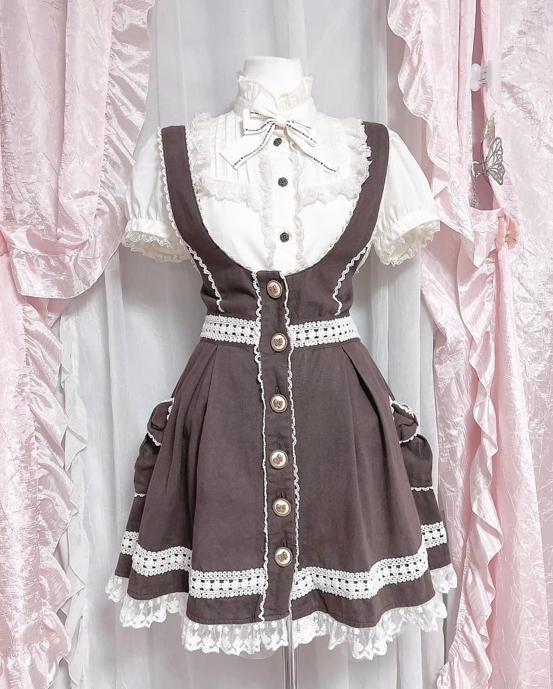 리즈리사 초코리본 서스펜더 원피스+로걀 블라우스 갸루 오네 히메 달천  상품이미지1