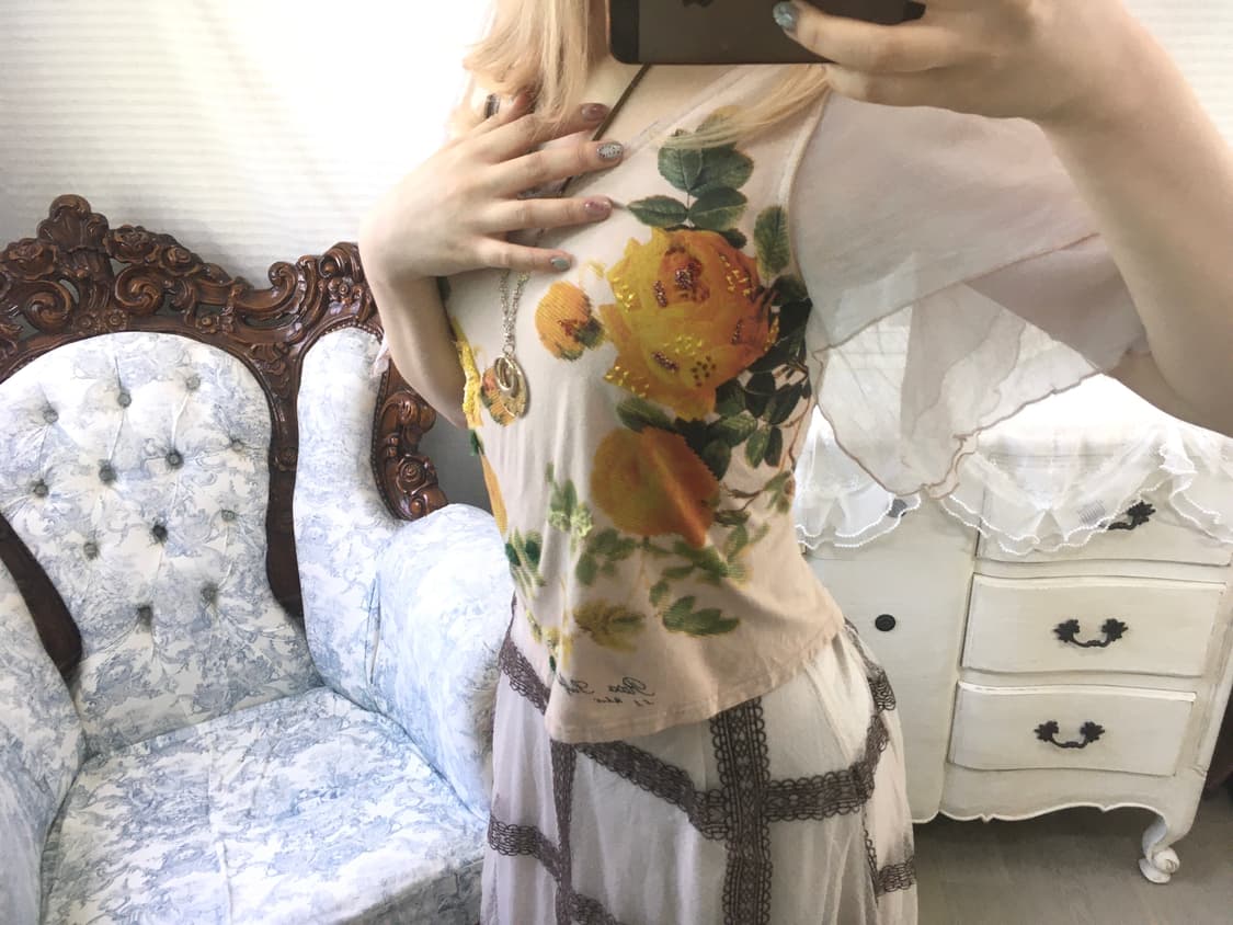 일본빈티지 핑크 페어리 쉬폰 비즈 블라우스 상품이미지3