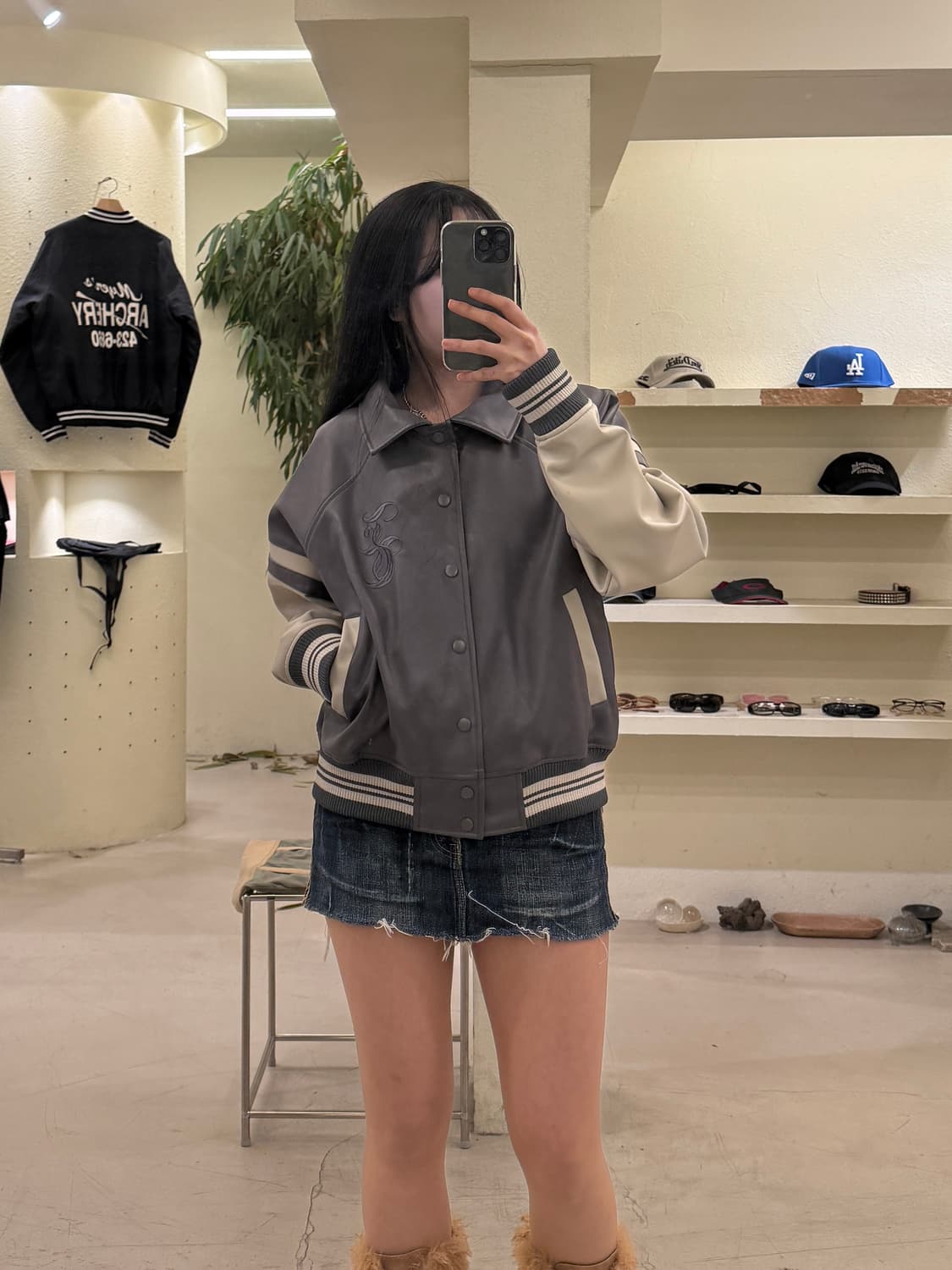 네스티팬시클럽 빅로고 레더 바시티 자켓 U322 상품이미지1