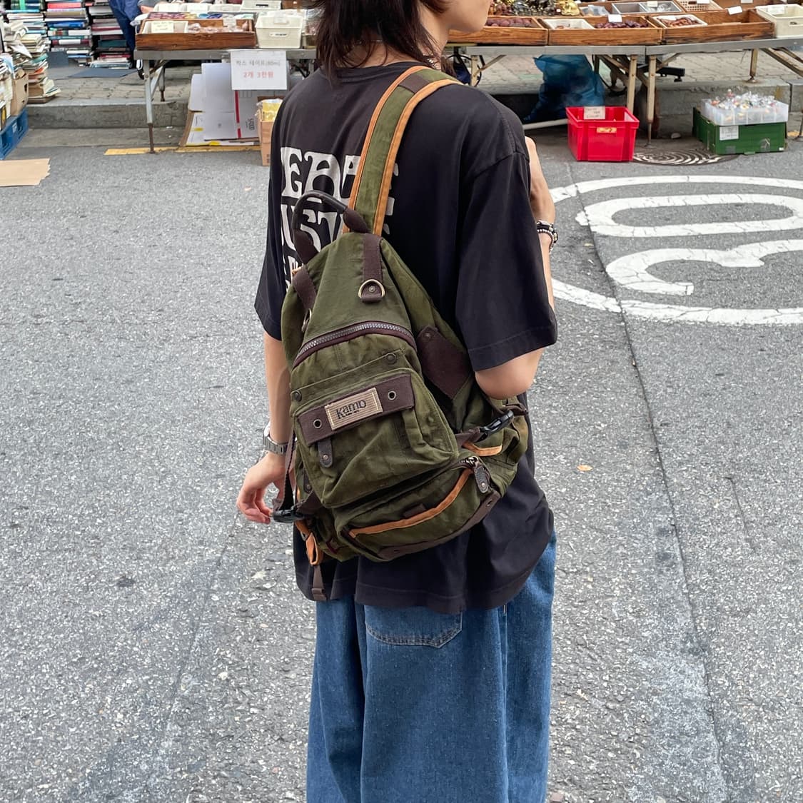 Kamp 빈티지 워싱 카키 백팩 상품이미지3