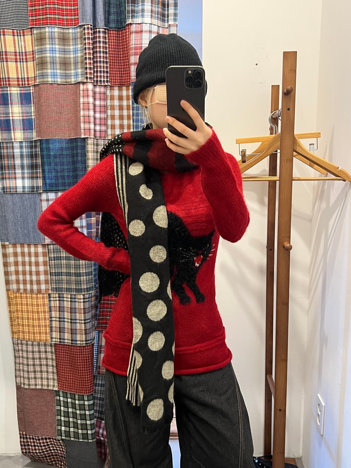 히스테릭글래머 블랙 캣 레드 매쉬 니트 상품이미지2