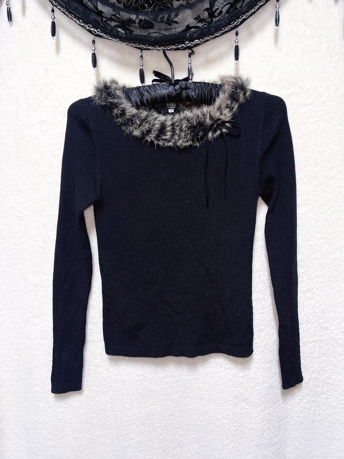 래빗퍼트리밍 오네갸루 펑크 y2k 00 와투케 섹시 골지 니트 긴팔탑 상품이미지8